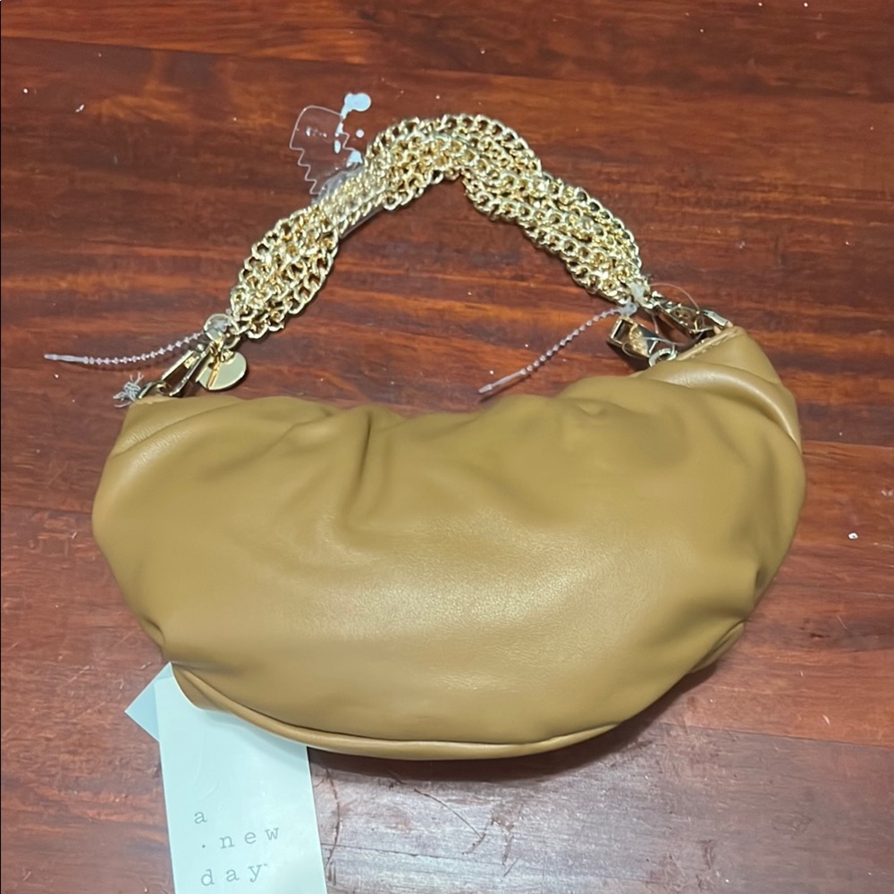 A New Day Tan and Gold Shoulder Bag with Sleek Design